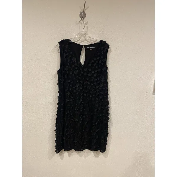 Karl Lagerfeld Paris Dress Womens 12 Black 3D Floral Lace Sleeveless Shift - Image 2