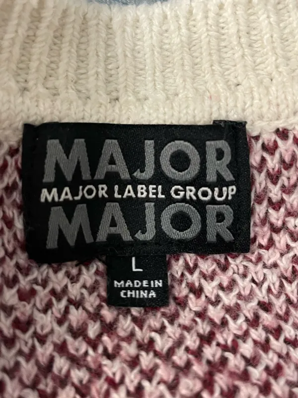 Dry Goods Major Label Cream V-Neck Sweater with Pink & Burgundy Argyle - Image 4
