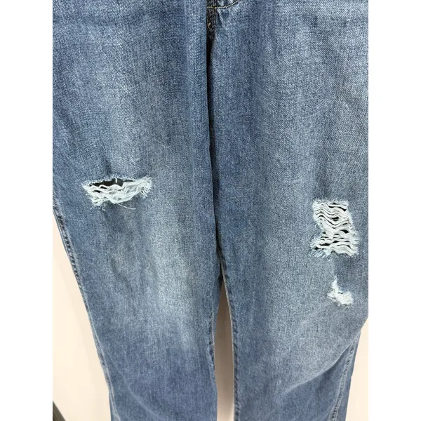 GAP Denim Slouchy Overalls Distressed Medium Wash Bib Jeans Size M Ankle Length - Image 6