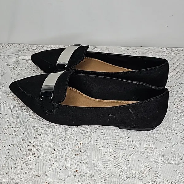 Asos Leonie suede point toe slip on black loafer ballet flats with silver 6 - Image 6
