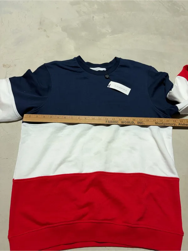 Eleven Paris NWT Tanner Colorblock Crewneck sweatshirt Navy White Red large - Image 7