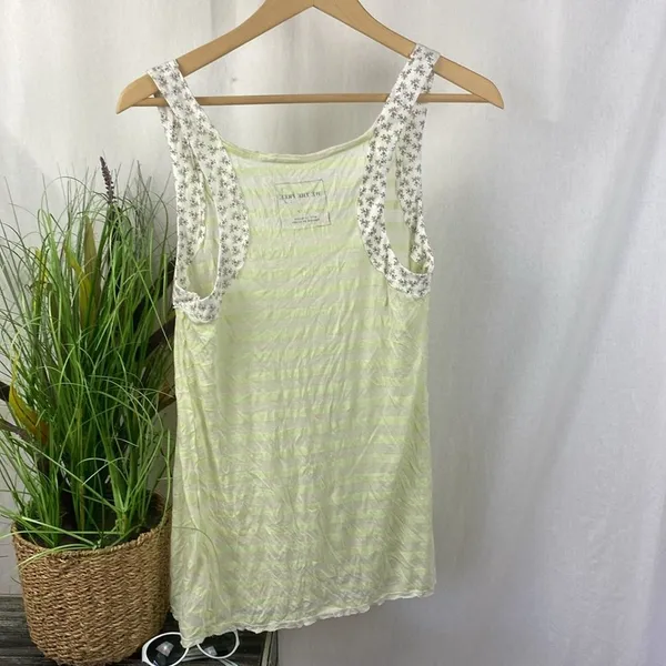 We The Free People Ivory & Green Stripes & Floral Print Tank Top S - Image 3