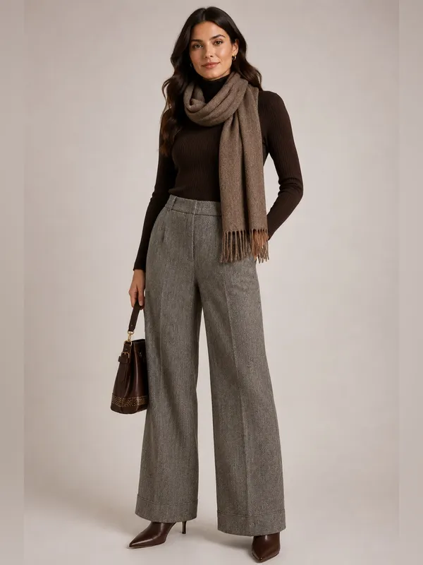 ZARA Black/ White Herringbone Wide Leg Pants Small Elastic Waist Dress Trousers - Image 3