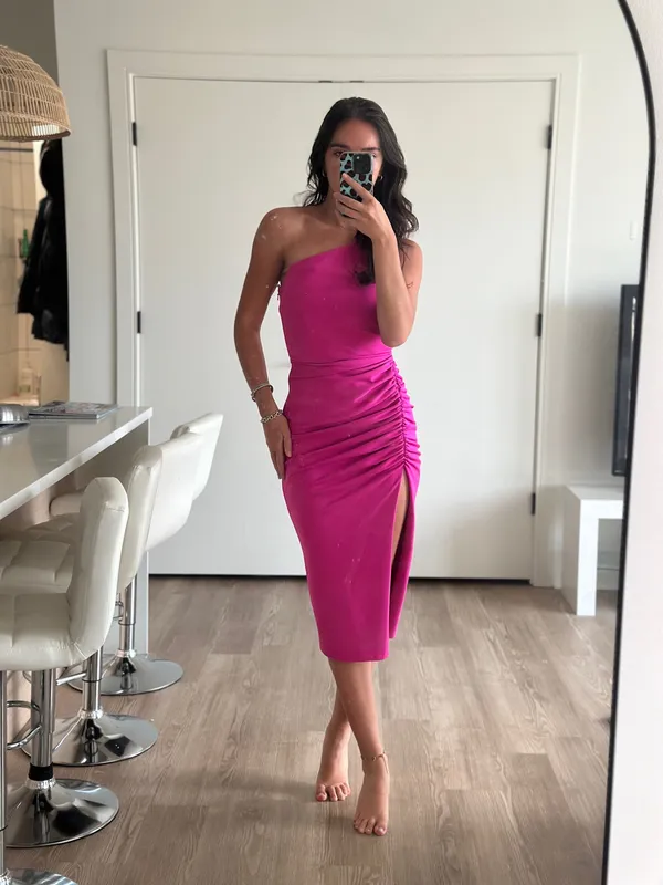 Katie May Ruched One Shoulder Dress Pink XS NWOT - Image 4