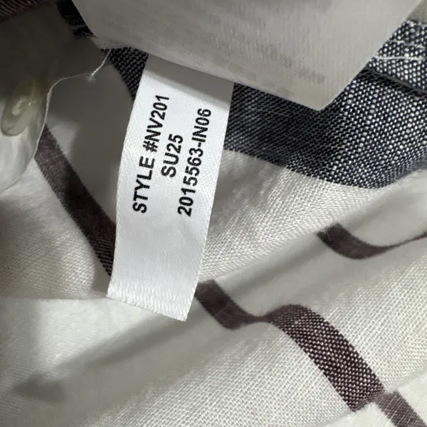 MADEWELL Striped Button-Up Shirt in Linen-Cotton Womens S Shirred 3/4 Sleeves - Image 9