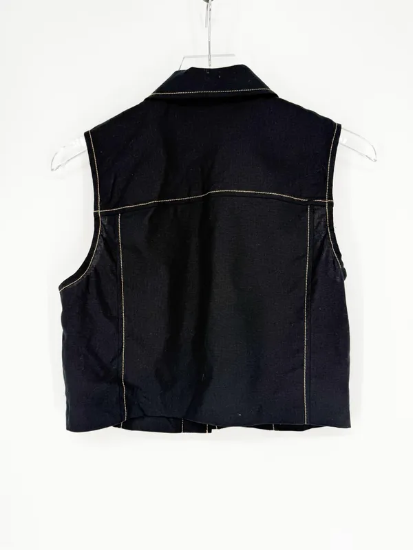 NWT ZARA Linen Blend‎ Button Down Sleeveless Top Women's S Black Quiet Luxury - Image 2