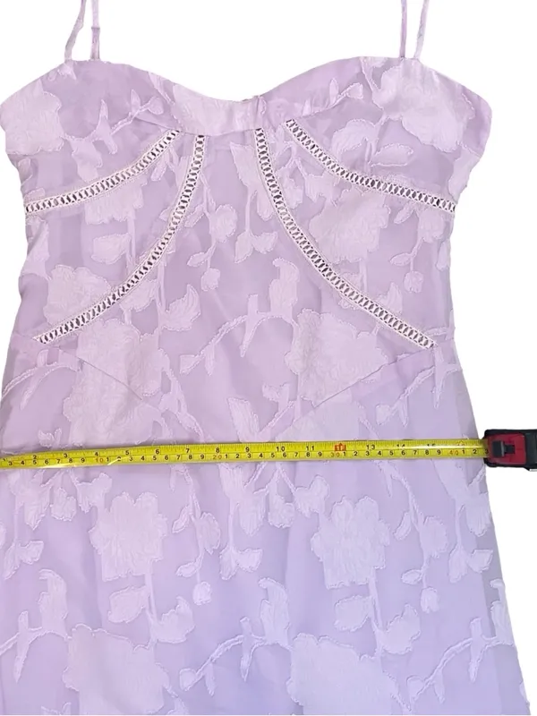 Lavender Floral Jacquard Lace Up Back Midi Dress Wedding Guest M - Image 7