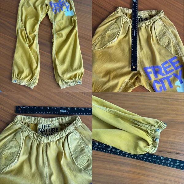 Freecity Flap Snap Pants XS Yellow Cotton Airjump Karate Sail Drawstring Satin - Image 9