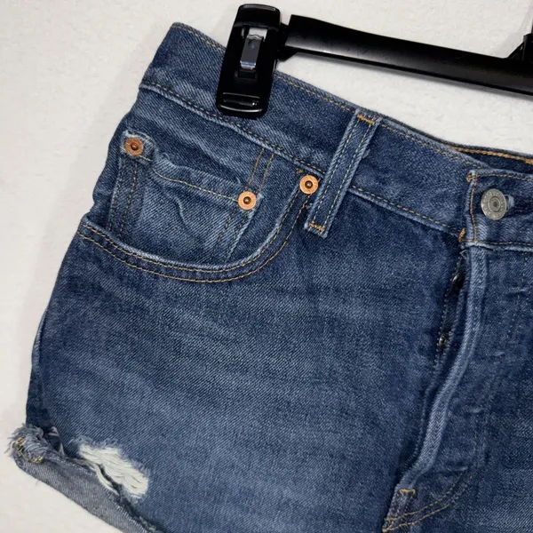 Levis 501 Premium Shorts Womens 28 Blue High Rise Distressed Cutoff Denim - Image 4