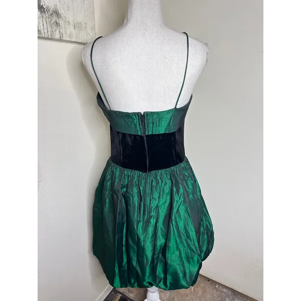 VTG 1980s Jodi Michaels Prom Party Dress Green Metallic Bubble Skirt Basque - Image 4