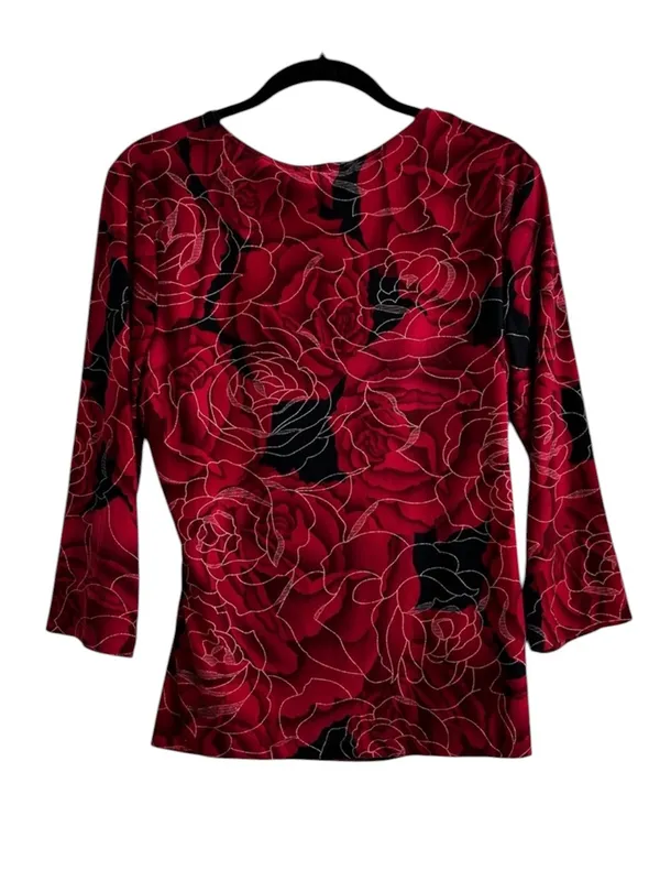 Vintage AGB California Blouse Red Gold Metallic Floral Whimsigoth Fairy Grunge - Image 7