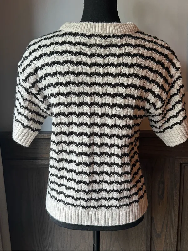 a.n.a cream and Black Short Sleeve Knit Sweater - Image 3