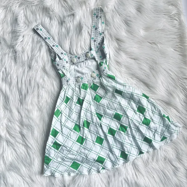 Free People Fit & Flared/Baby Doll White & Green Diamond Print Dress - Image 3