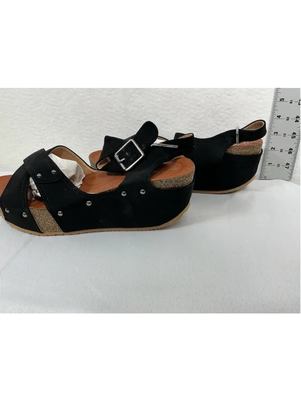 Woman’s New Forever Freya-23 Cork Platform Wedge Strappy Sandal Size 8.5 Black - Image 3