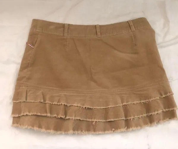 2000s Y2K Brown micro mini ruffle tiered corduroy skirt pink rhinestones-9/M #babydoll #fairycore #grunge #baddie #preppy trendy - Image 2