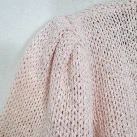Vintage Pastel Hand Knit Pink Grannycore Cottagecore Argyle‎ Crewneck Sweater - Image 3