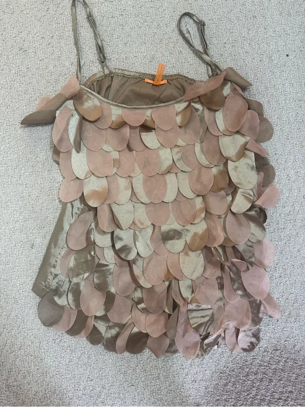 Brown Sequin Petal Camisole Tank Top Gold Size M - Image 2