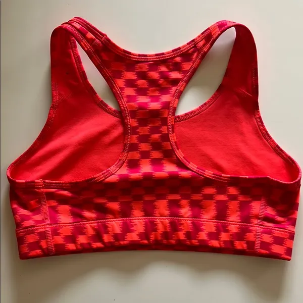 Nike Women's Pink & Orange Check Sports Bra - Image 5