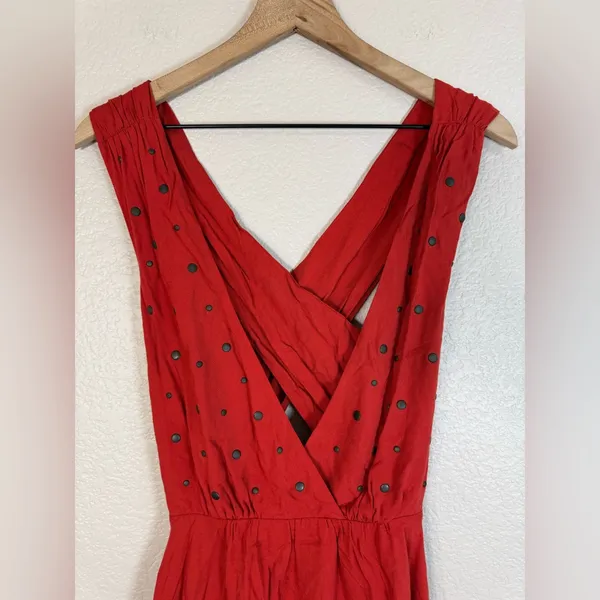 For Love & Lemons Little Lover Studded Plunge V Neck Mini Dress Red Small $250 - Image 3