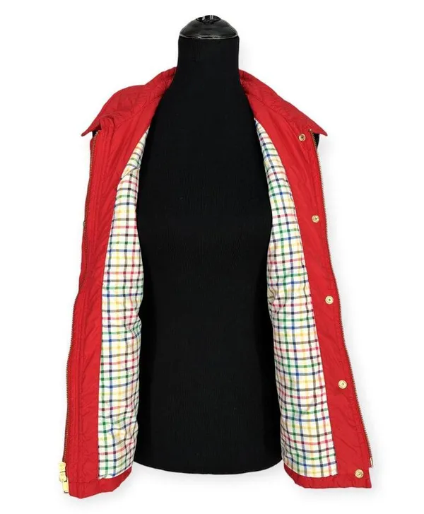 Peter Millar | Small | Women's Red Quilted Lightweight Rainbow Plaid Lined Vest - Image 3