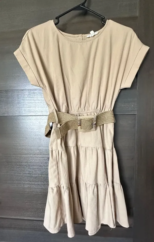 Tan t-shirt belted mini dress - Image 3