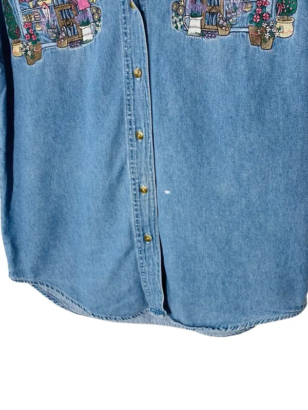 VINTAGE BOBBIE BROOKS Garden Embroidered Denim Shirt - Image 5