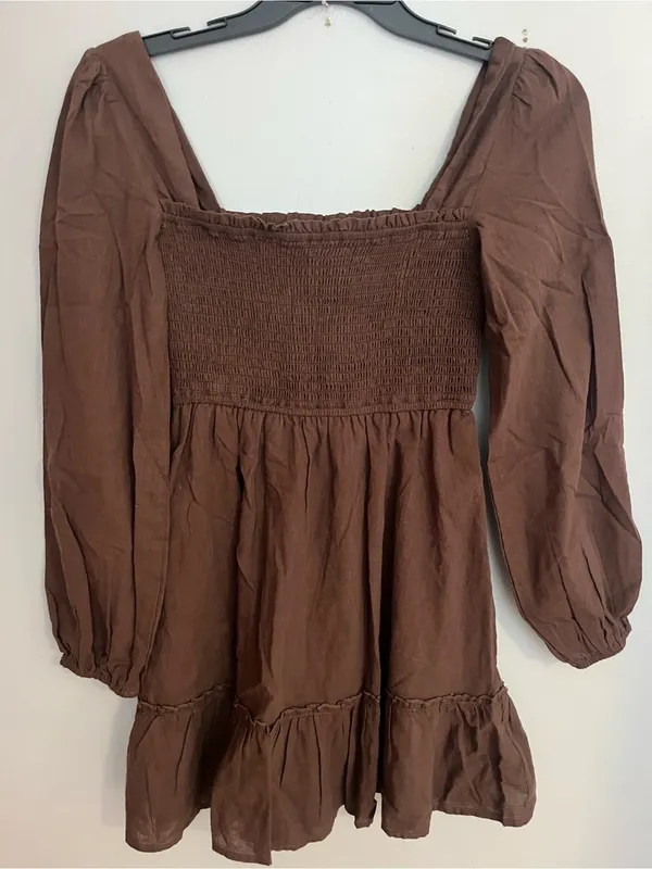Altar'd State Brown Smocked Square-Neck Mini Dress - Image 2