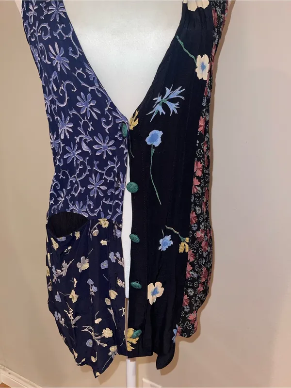 Women's Navy Floral Patchwork Sleeveless Top Blue - Image 3
