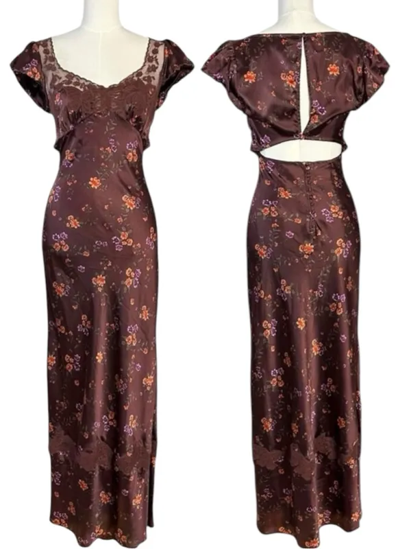 Free People Dainty Lace Retro 90s Butterfly Babe Maxi Dress in Brown Combo XL - Image 7