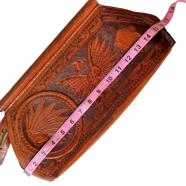 Vintage Abtik Hand-tooled Mayan Print Leather Clutch - Image 15