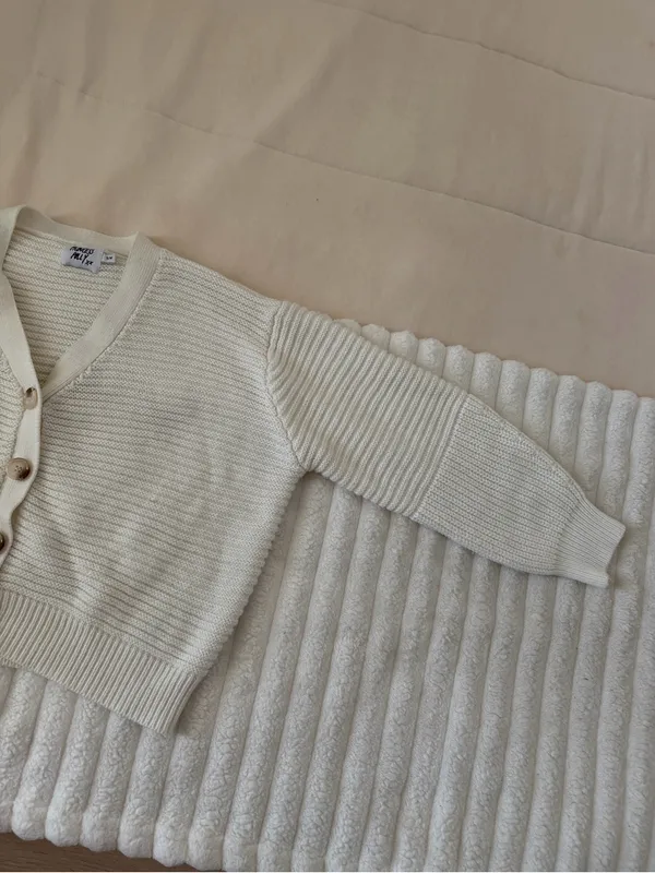 Princess Polly Cream Button-Front Ribbed Knit Cardigan - Image 4