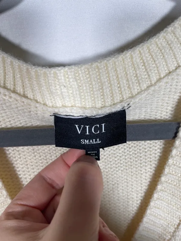 Vici Womens Cream Sleeveless Sweater Dress Black Trim Small - Image 2