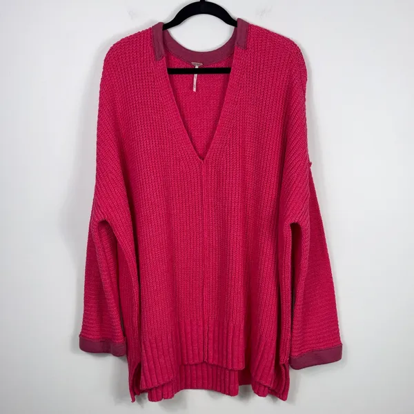 Free People Take Me Over Sweater Women's Size Medium Large Pink Chunky Oversized - Image 3