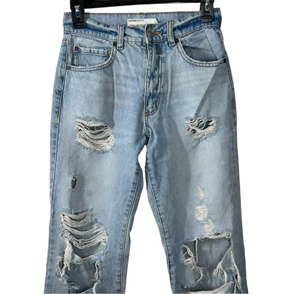 Garage 100% Cotton High Rise Boyfriend Jeans Sz 23 Vintage Fit Distressed Denim - Image 4