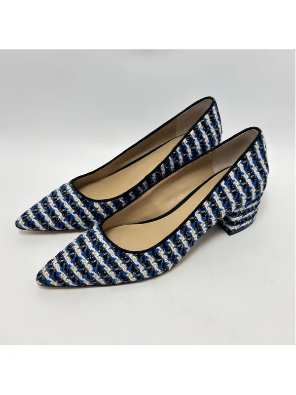 Ann Taylor Tweed Block Heel Pointed Toe Houndstooth Pumps Blue Black Size 8M - Image 13