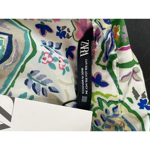 Zara Blouse XXL Paisley Floral Button Front Long Sleeve Shirt Green Pink NWT - Image 6