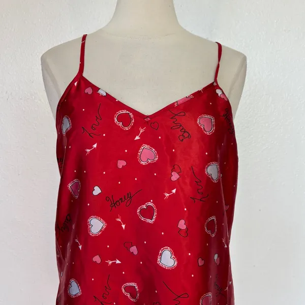 Vintage 90s Y2K Valentine Red Satin Nightgown - Image 3