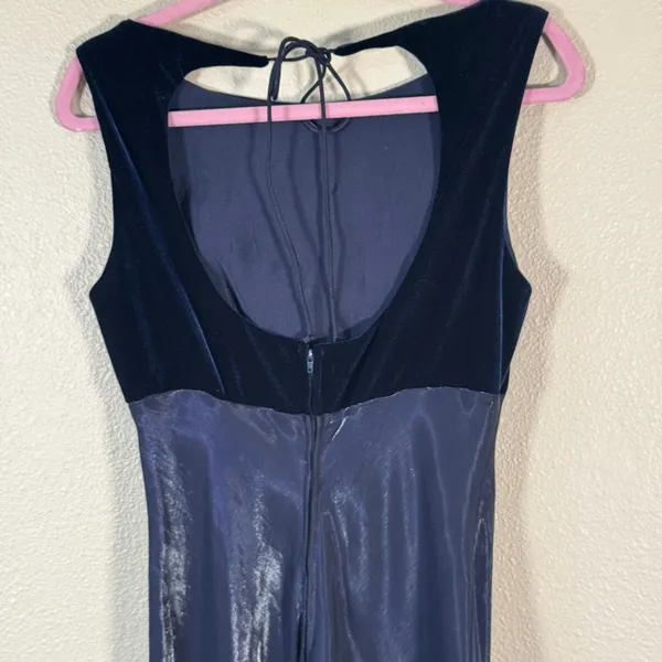 Vintage 90s Blue Velvet Satin Maxi Dress Womens 14 Prom Formal Phoebe Buffet - Image 9
