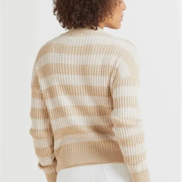 Evereve Kiki Cardi Oatmeal Striped Cardigan Size Medium - Image 2