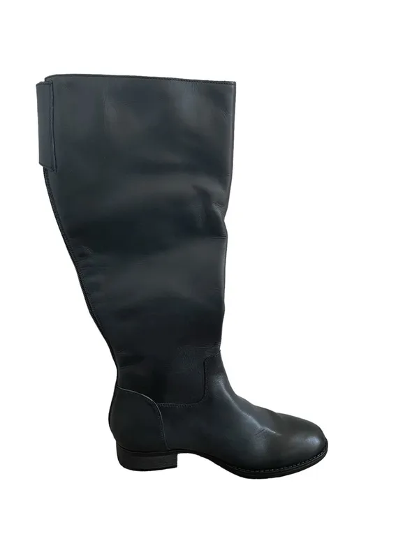 Steve Madden Edie Knee High Riding Boot Black Size 9.5 Moto Metallic Leather - Image 3
