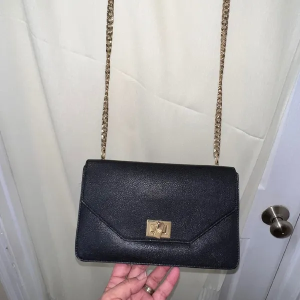 Convertible Shoulder Bag Black‎ Faux Leather Gold Hardware Small Clutch - Image 6