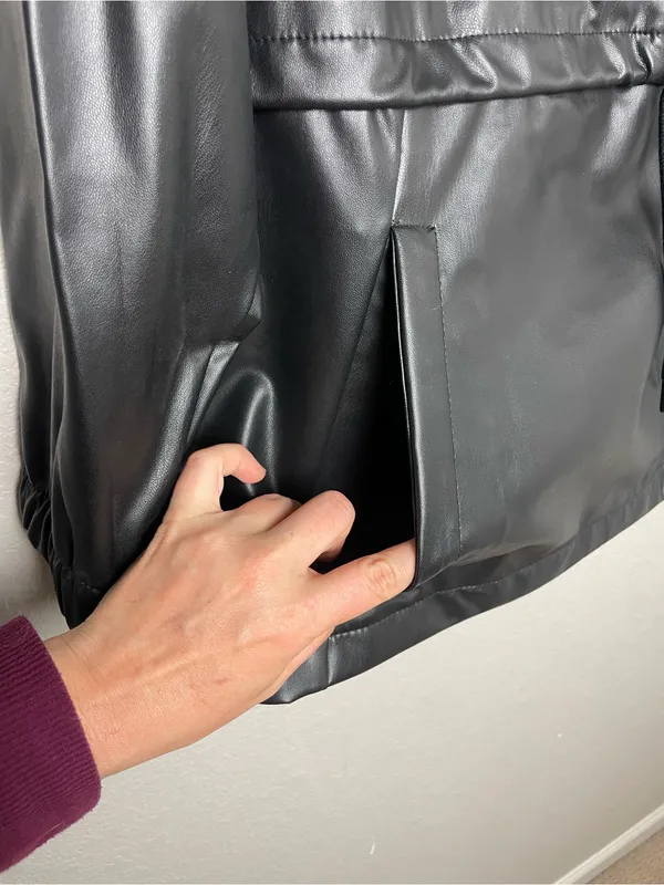 H&M Divided Oversized Black Faux Leather Hooded Anorak Utility Jacket Size L - Image 5