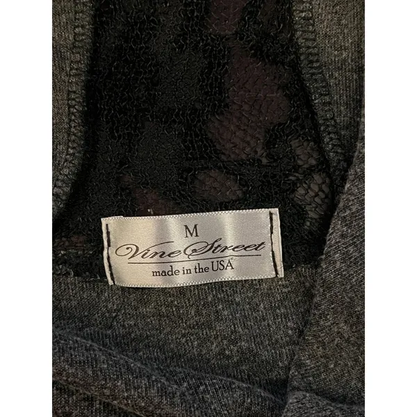 Vine Street Tunic Top Womens Medium Gray Velour Hooded Lace Hem Long Sleeve - Image 10