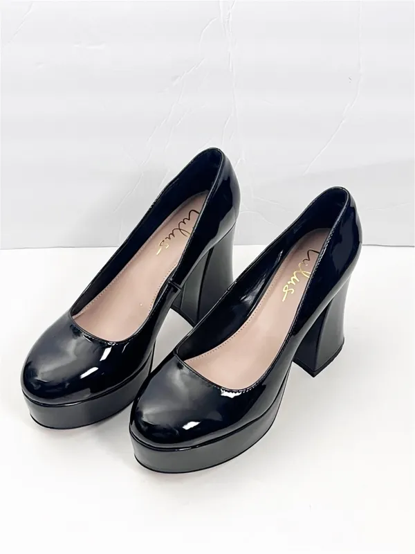 LULUS Joanah Black Patent Leather Round Toe Chunky Platform Block Heels Size 9 - Image 8