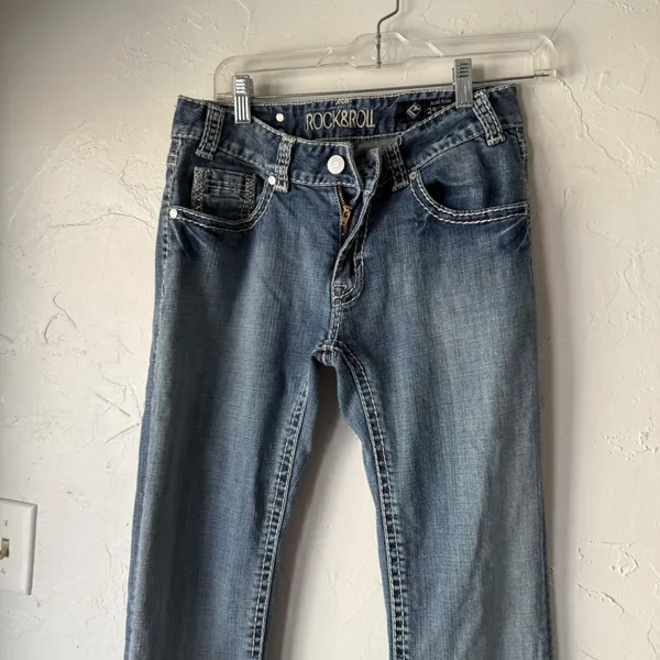 Rock & Roll Cowgirl Mid Rise Bootcut Jeans‎ 29 Tall Western Embellished Pockets - Image 3