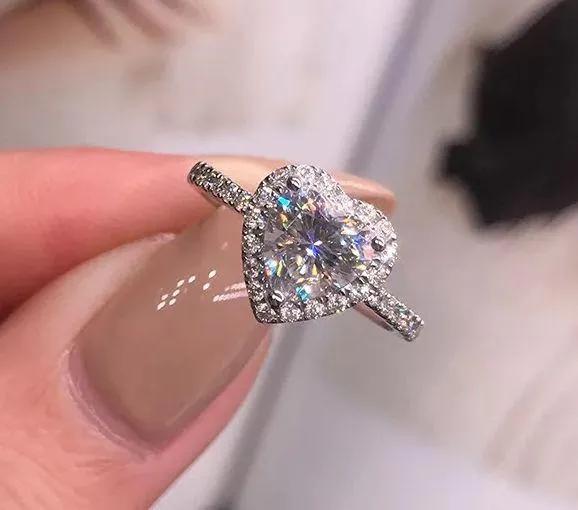 1.5ct heart shape halo 4.5 5 6 7 8 9 10 Diamond Cz Silver 925 - Image 4