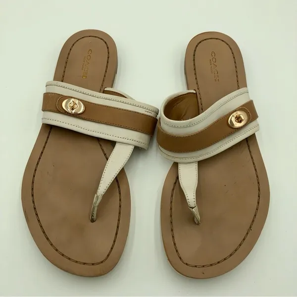 Coach Eileen Turlock Tan and White Sandals Size 9.5 - Image 4
