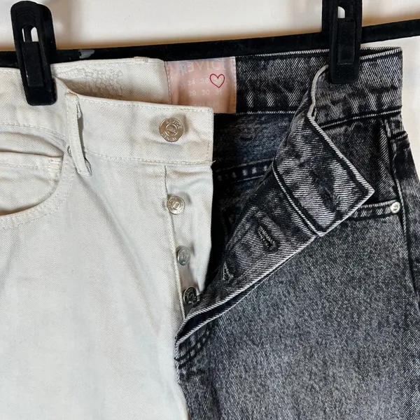 REVICE Two Tone Jeans High Waisted Denim Color Block Grunge‎ Women's Size 26 - Image 7