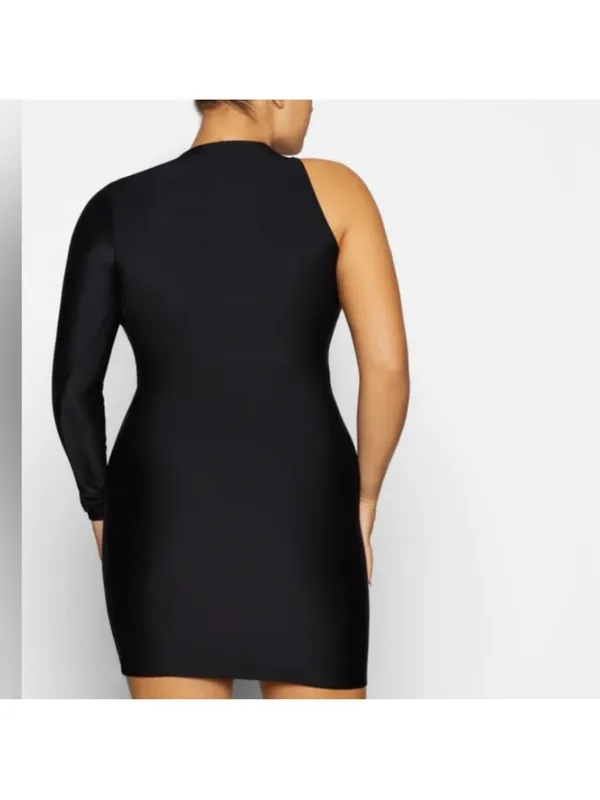 Skims Lace Up Mini Dress Black Onyx One Shoulder Bodycon Stretch Size Small - Image 3