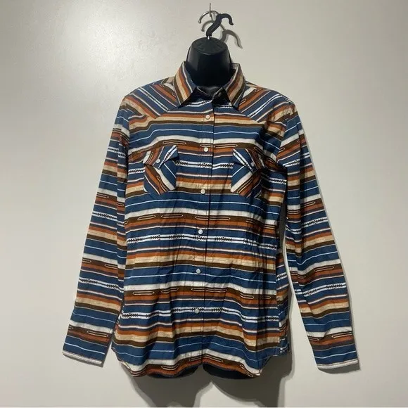 Panhandle Western Long Sleeve Serape Shirt Size Medium NWT Button Snaps Orange - Image 3